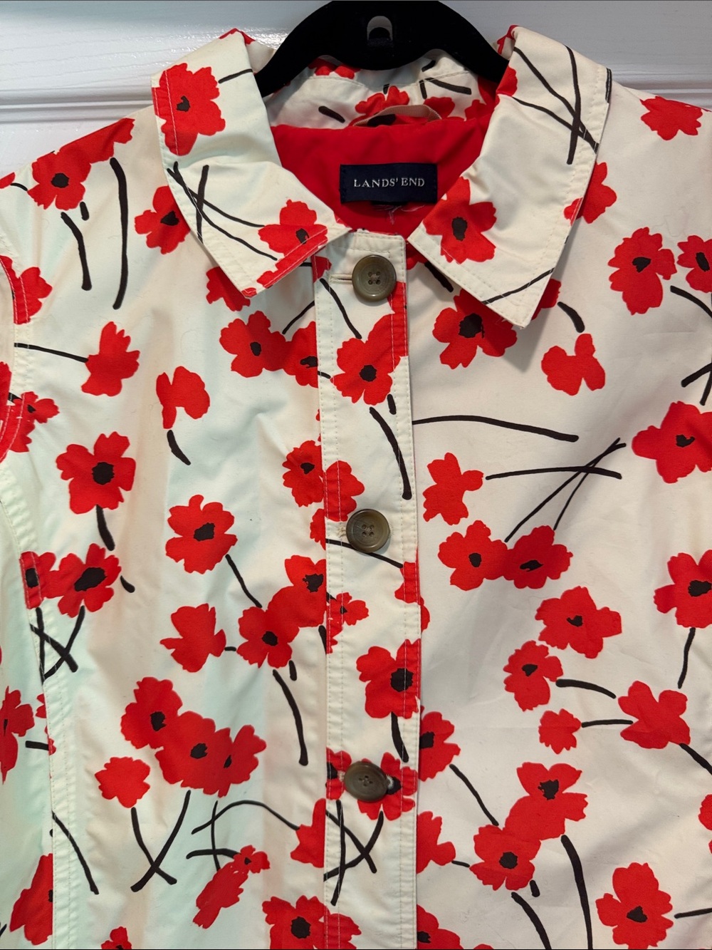 📌Lands' End XL Red Poppy Button-Up Rain Coat